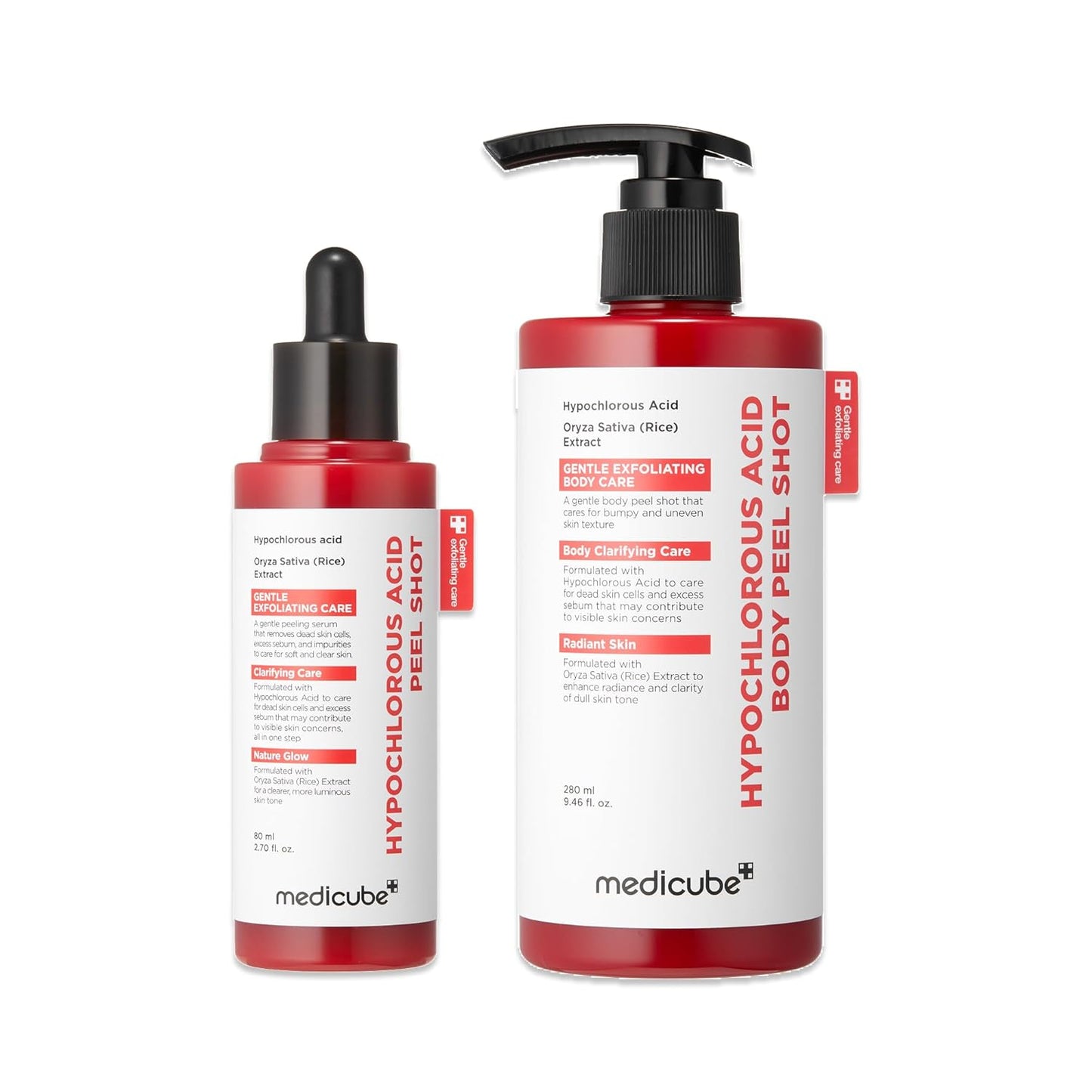 Medicube Duo Peel Shot à l'Acide Hypochloreux Visage & Corps : Sérum Peeling Visage et Corps à l'Acide Hypochloreux | Coffret de Sérums Exfoliants à l'Extrait de Riz et Panthénol | Soin Hydratant, Apaisant et Lissant