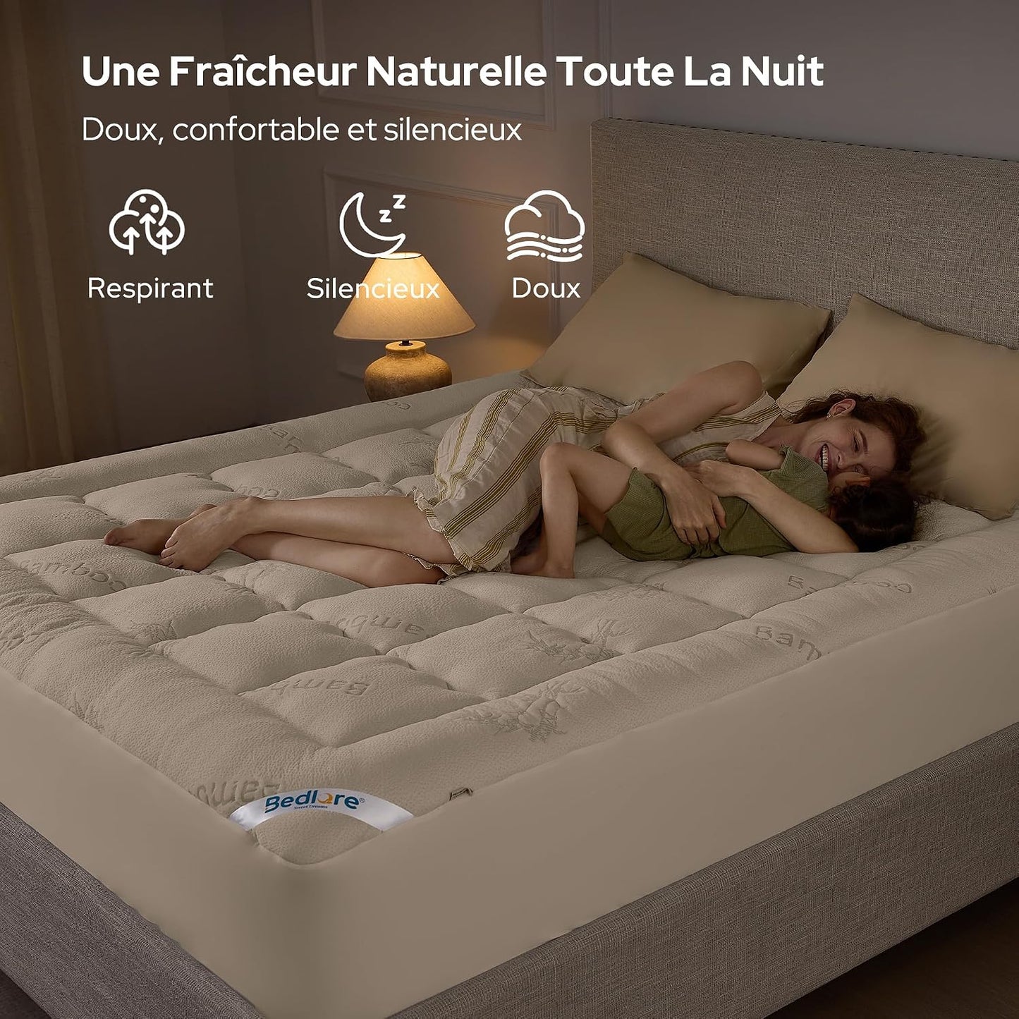 BEDLORE Surmatelas 160x200 cm, sur Matelas 2 Personne en Viscose de Bambou